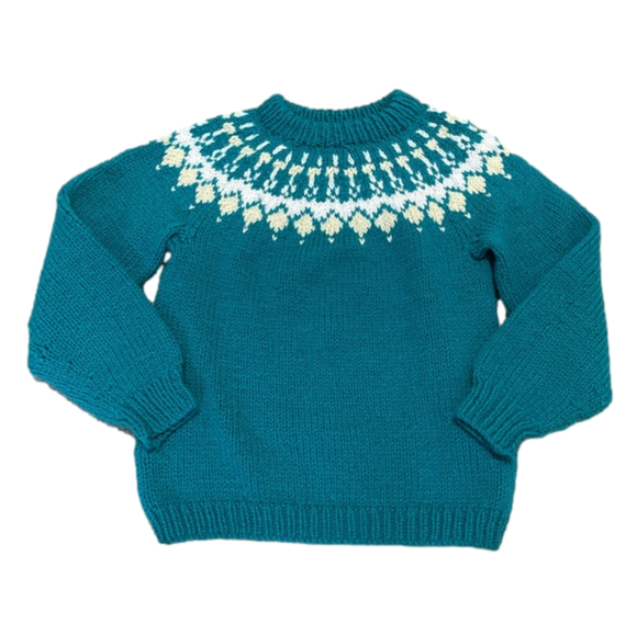 Hand Crafted Tops - HANDMADE Vintage Nordic Turquoise Fair Isle Wool Blend Knit Pullover Sweater